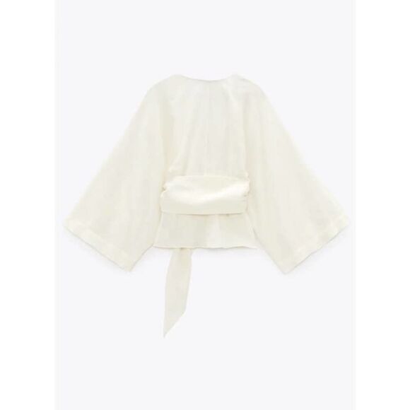 WOOL BLEND TIED SHIRT TOP BLOUSE WRAP - Picture 8 of 9